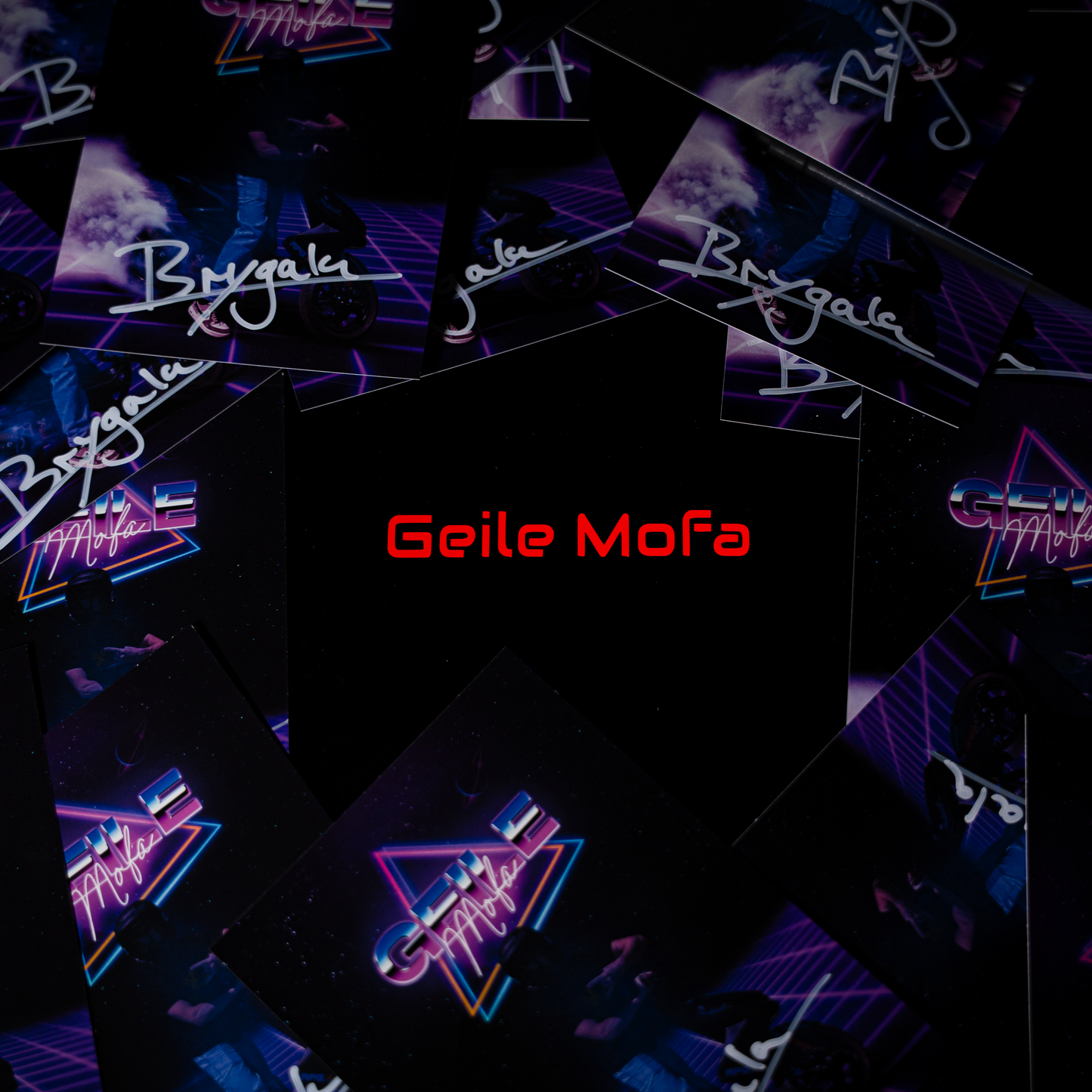 Geile Mofa NEON_Rot Sticker-Set Produktbild Retrowave-Design Stapel von Aufklebern