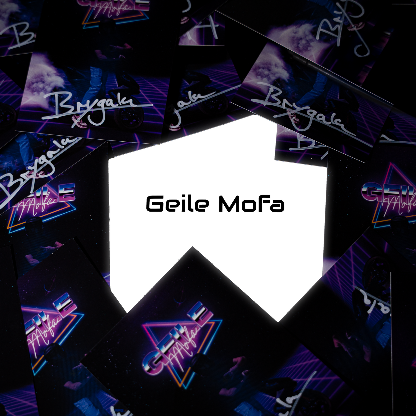 Geile Mofa Schwarzes Sticker-Set Produktbild Retrowave-Design Stapel von Aufklebern